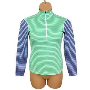 PATAGONIA Capilene 3 Green Blue Striped Long Sleeve Pullover 1/2-Zip